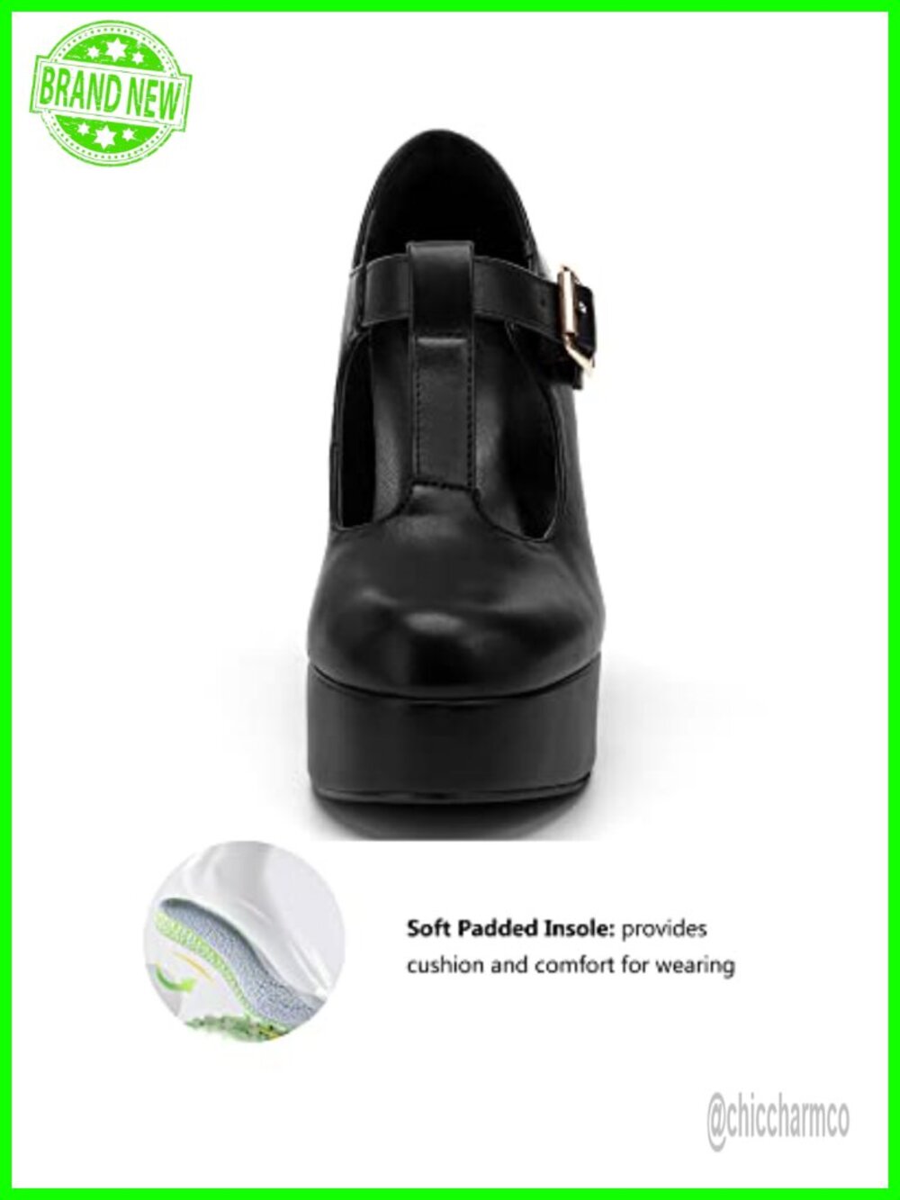 Patent Chunky Platform Heels T-Strap Mary Jane Dress Shoes 4.1" Heel - Picture 2 of 6